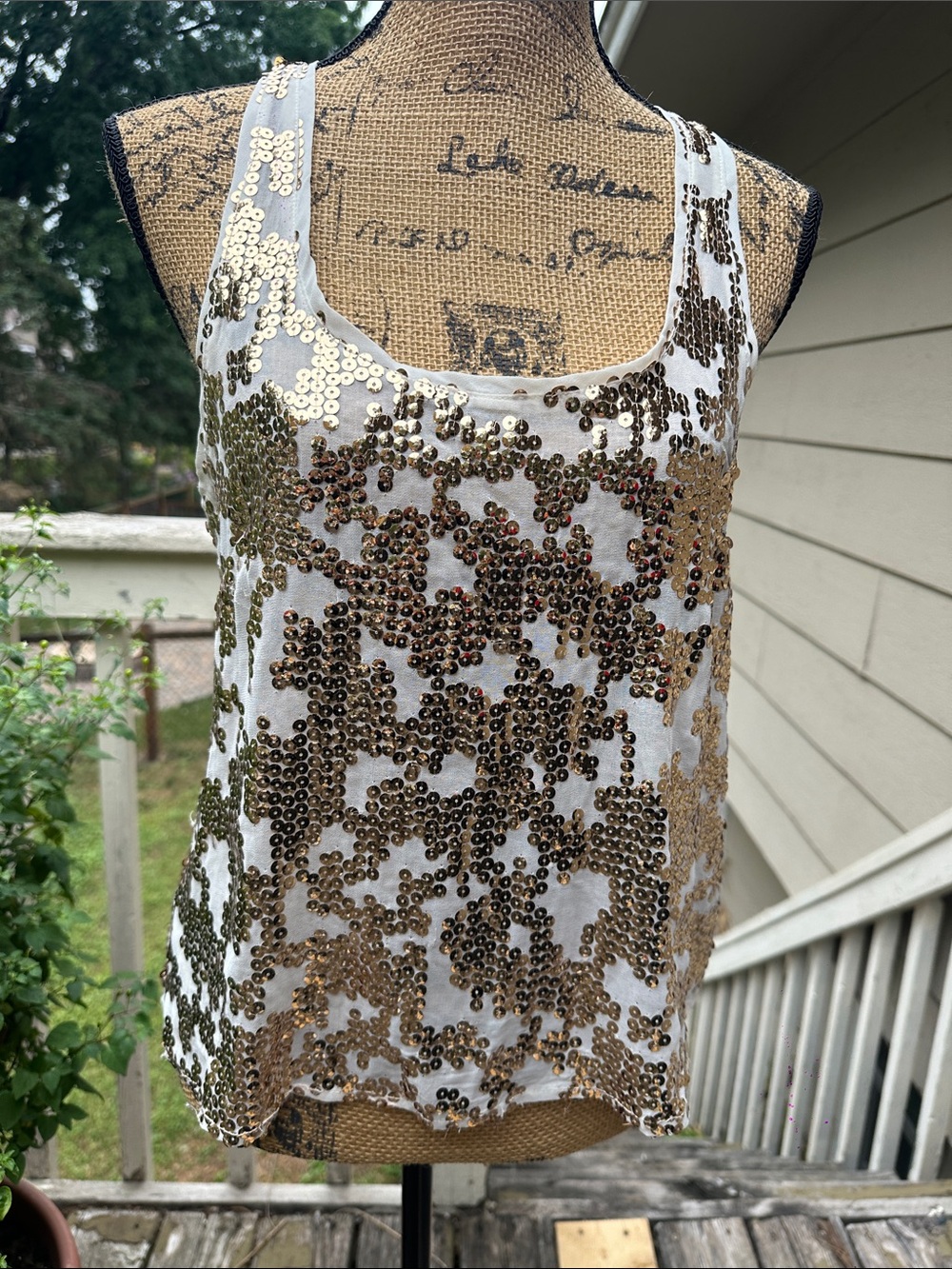 Nollie White Tank Top with Gold Sequins